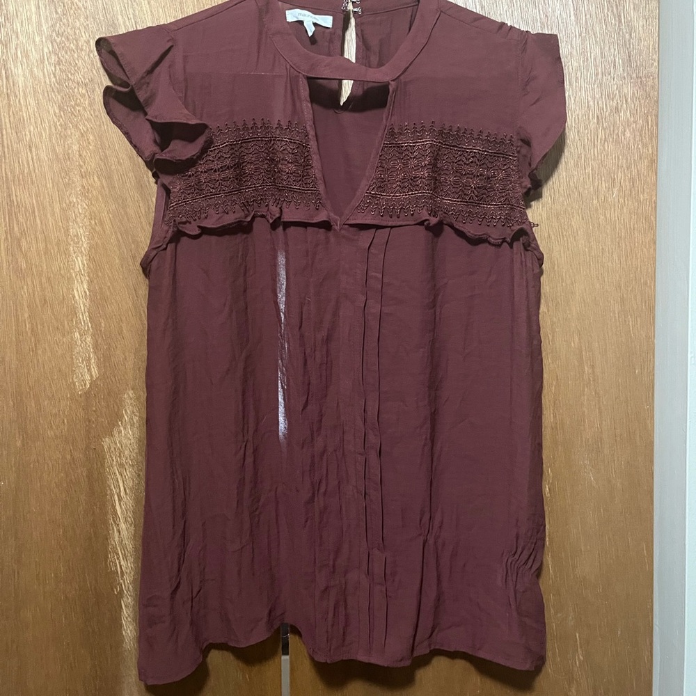 Maurices Burgundy Blouse with Ruffled Sleeves